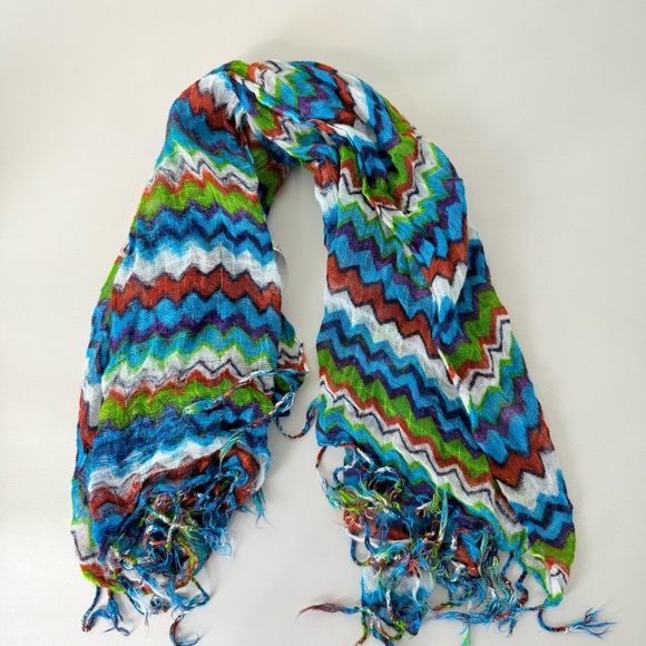 Fresh Brewed Girly Light Weight Colorful Zigzag Pattern Scarf square 30” - Picture 1 of 4
